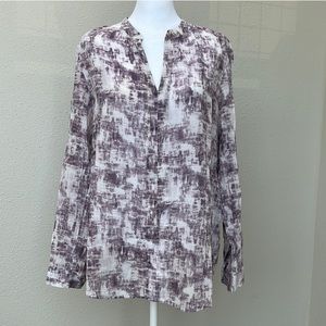 J.Jill Popover Blouse Purple and White Silk Cotton Blend Top